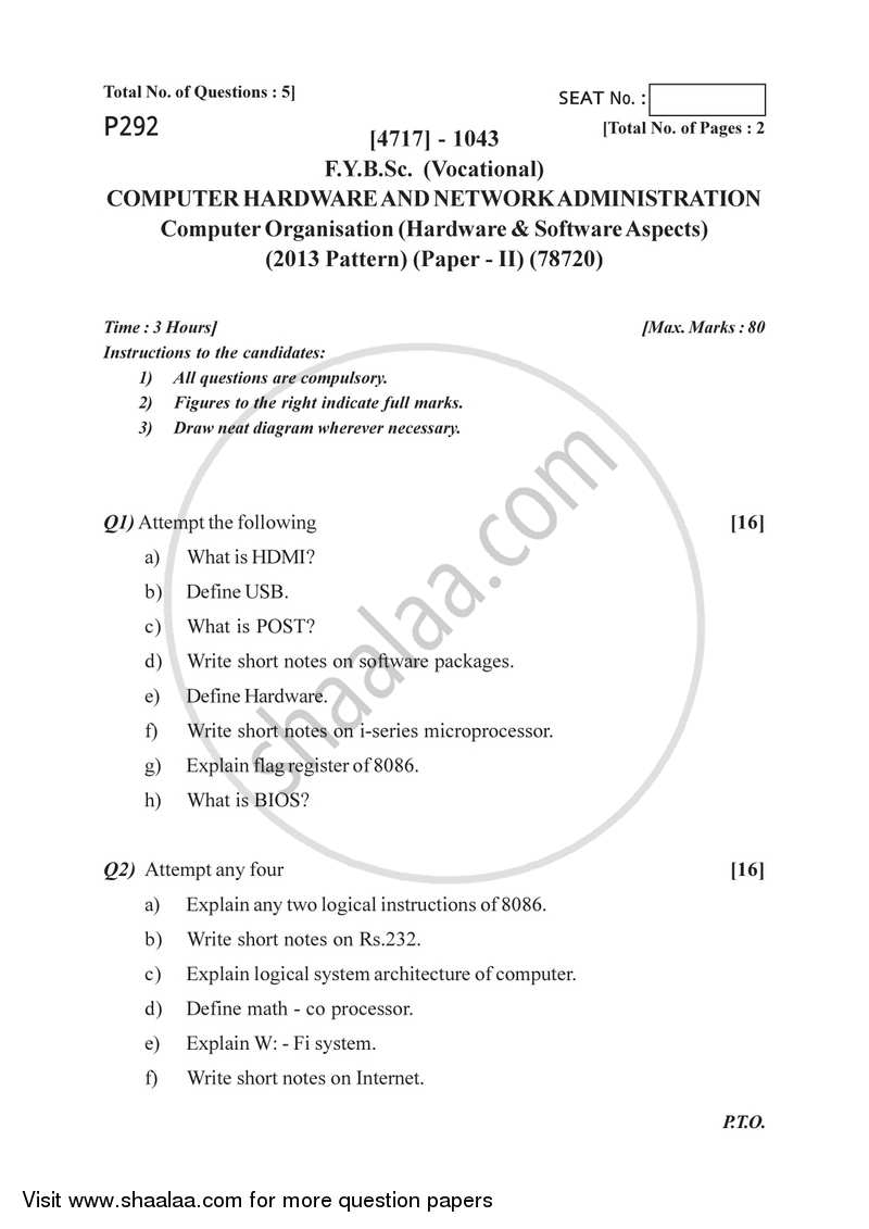 Computer Organisation (Hardware and Software Aspects) 2014-2015 Semester 2 (FYBSc) - University of Pune question paper with PDF download