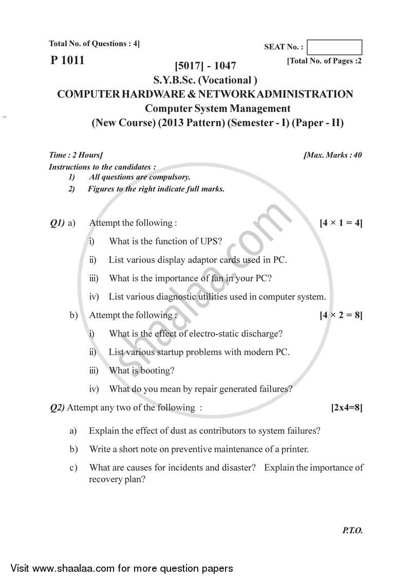 Computer System Management 1 2016-2017 Semester 3 (FYBSc) - University of Pune question paper with PDF download
