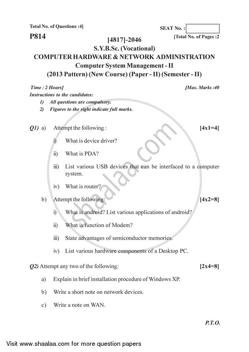 Computer System Management 2 2015-2016 Semester 4 (FYBSc) - University of Pune question paper with PDF download