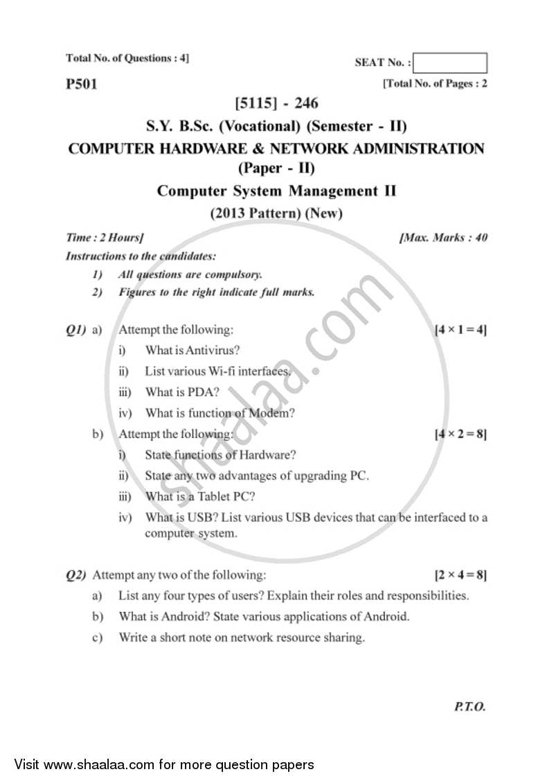 Computer System Management 2 2016-2017 Semester 4 (FYBSc) - University of Pune question paper with PDF download