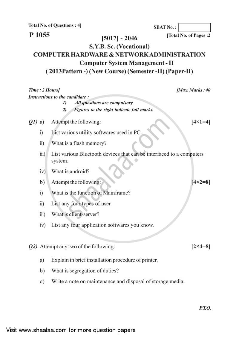 Computer System Management 2 2016-2017 Semester 4 (FYBSc) - University of Pune question paper with PDF download