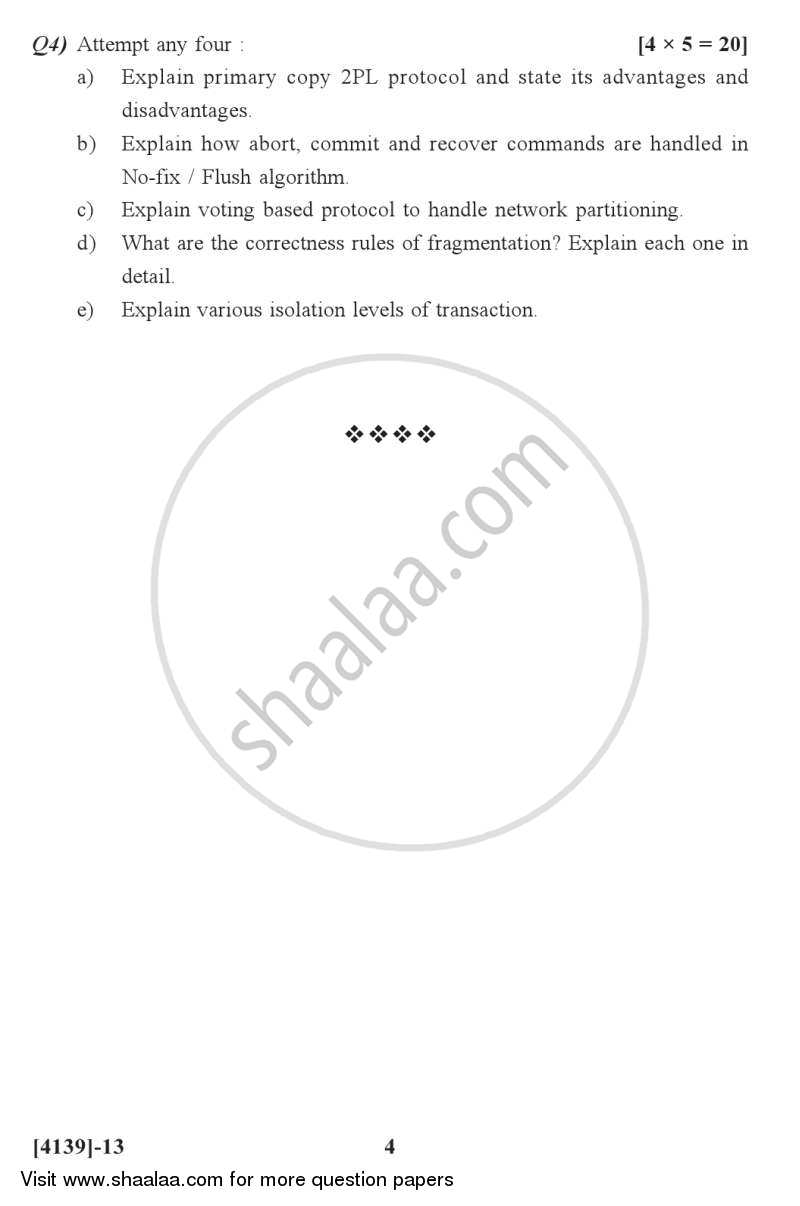 Distributed Database Concepts 2011-2012 Semester 1 - University of Pune question paper with PDF download