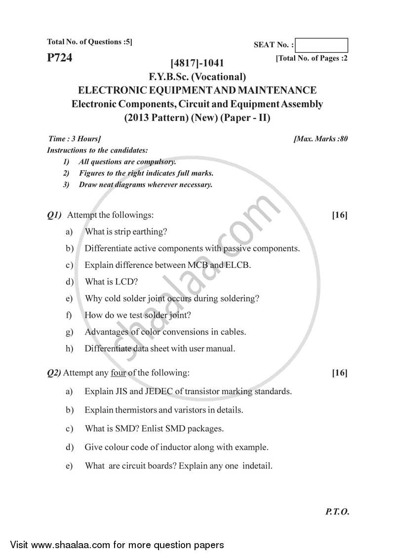 Electronic Components, Circuit and Equipment Assembly 2015-2016 Semester 2 (FYBSc) - University of Pune question paper with PDF download