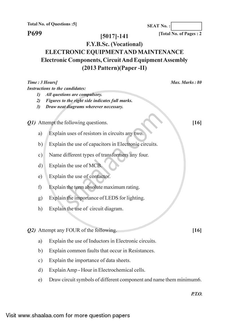 Electronic Components, Circuit and Equipment Assembly 2016-2017 Semester 2 (FYBSc) - University of Pune question paper with PDF download