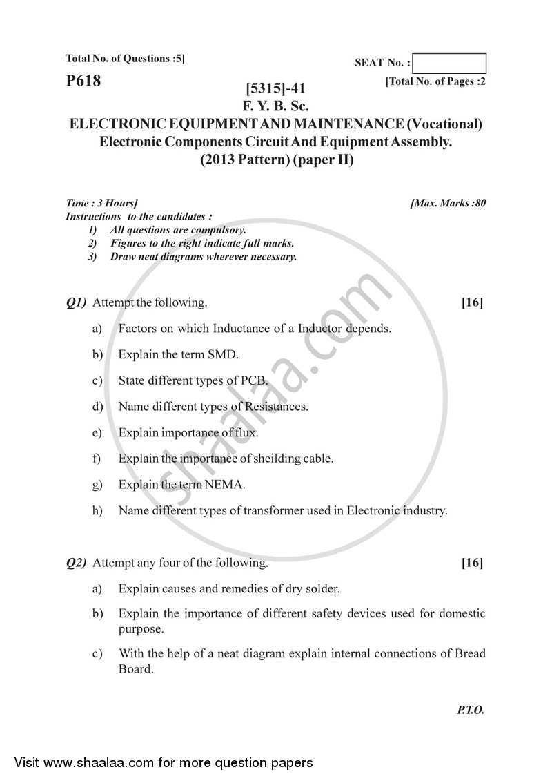Electronic Components, Circuit and Equipment Assembly 2017-2018 Semester 2 (FYBSc) - University of Pune question paper with PDF download