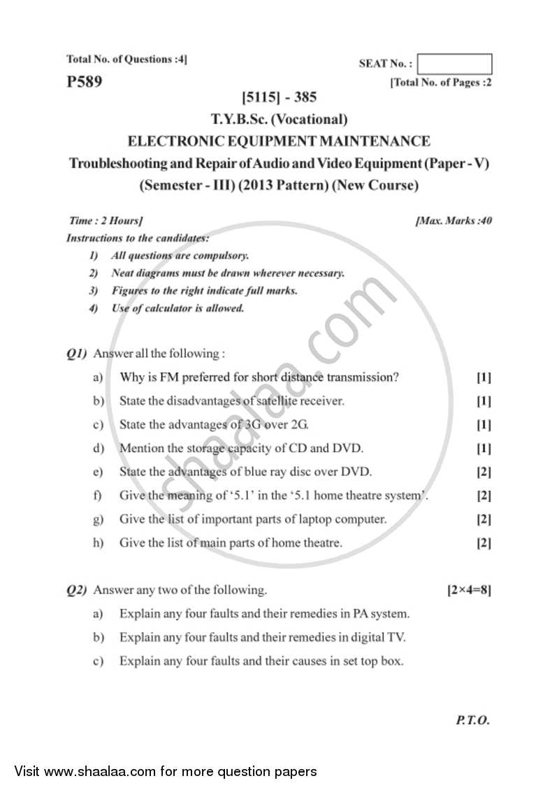 Electronic Equipment Troubleshooting and Repairs 2016-2017 Semester 5 (FYBSc) - University of Pune question paper with PDF download