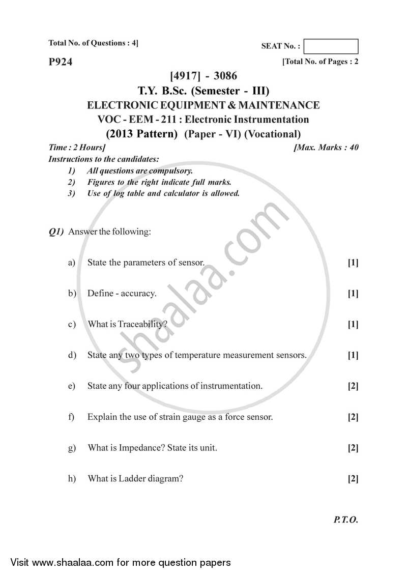Electronic Instrumentation 2015-2016 Semester 5 (FYBSc) - University of Pune question paper with PDF download