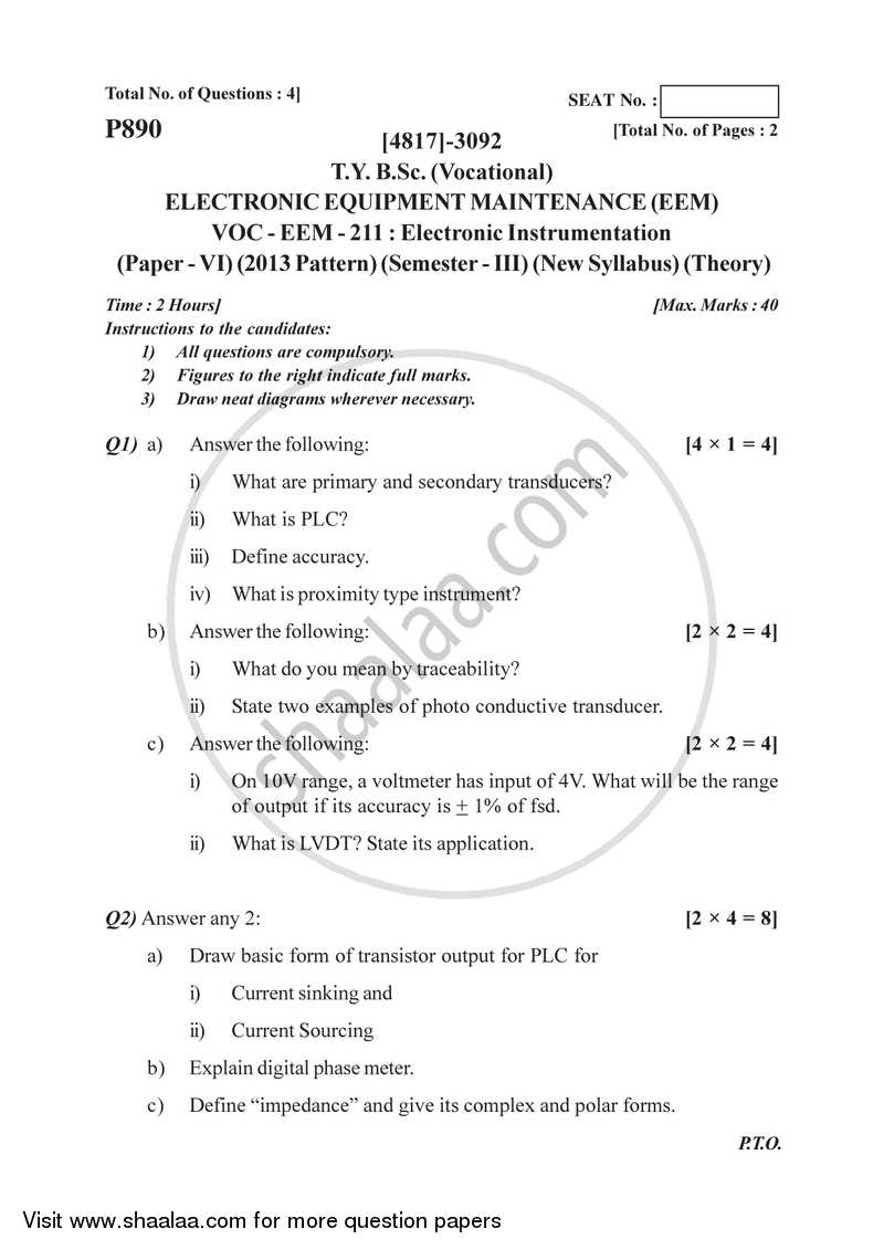 Electronic Instrumentation 2015-2016 Semester 5 (FYBSc) - University of Pune question paper with PDF download