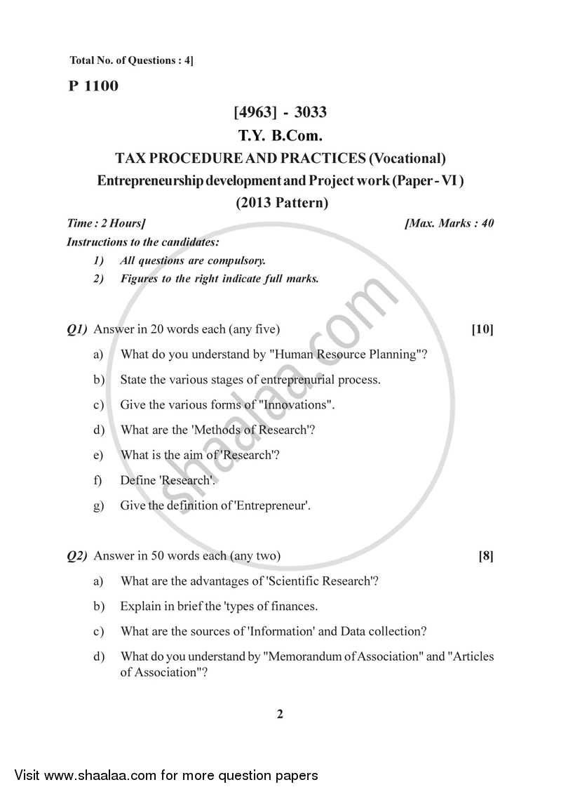 Entrepreneurship Development 6 2015-2016 T.Y.B.Com Vocational - University of Pune question paper with PDF download