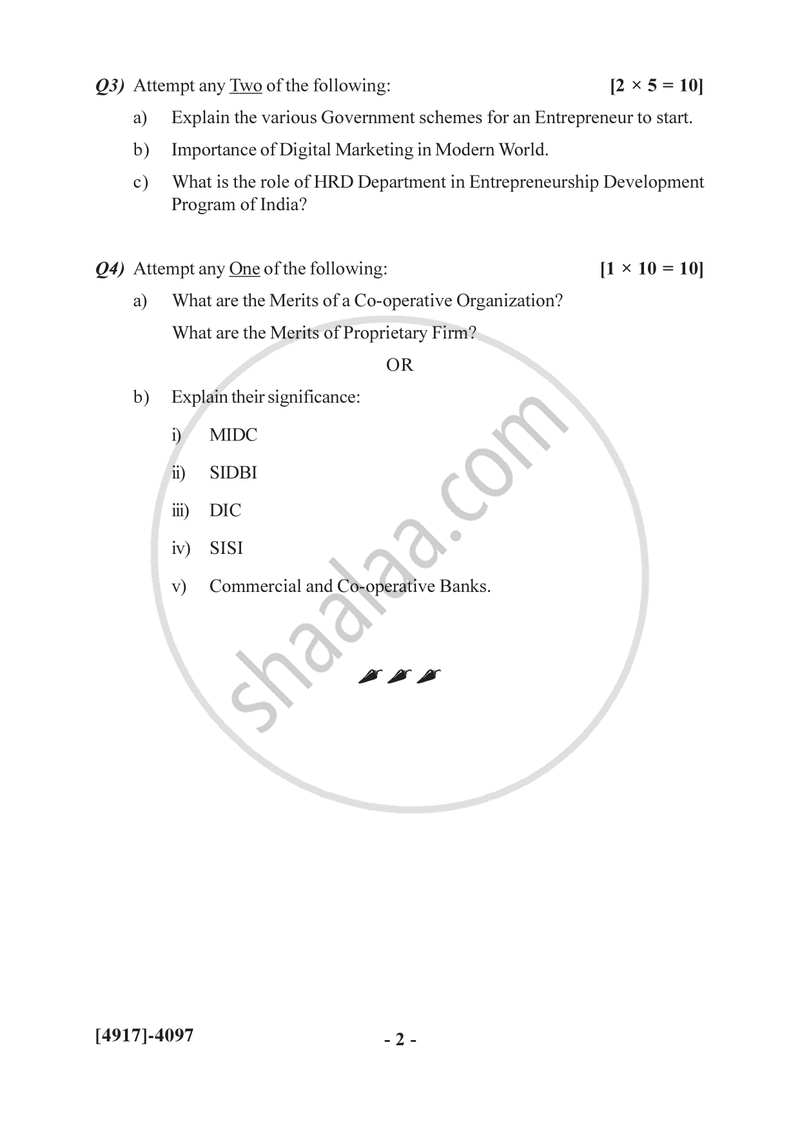 Entrepreneurship Development 2015-2016 Semester 6 (FYBSc) - University of Pune question paper with PDF download