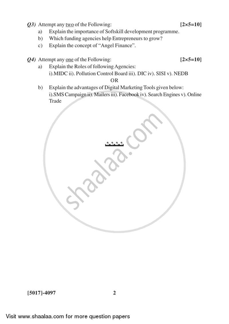 Entrepreneurship Development 2016-2017 Semester 6 (FYBSc) - University of Pune question paper with PDF download