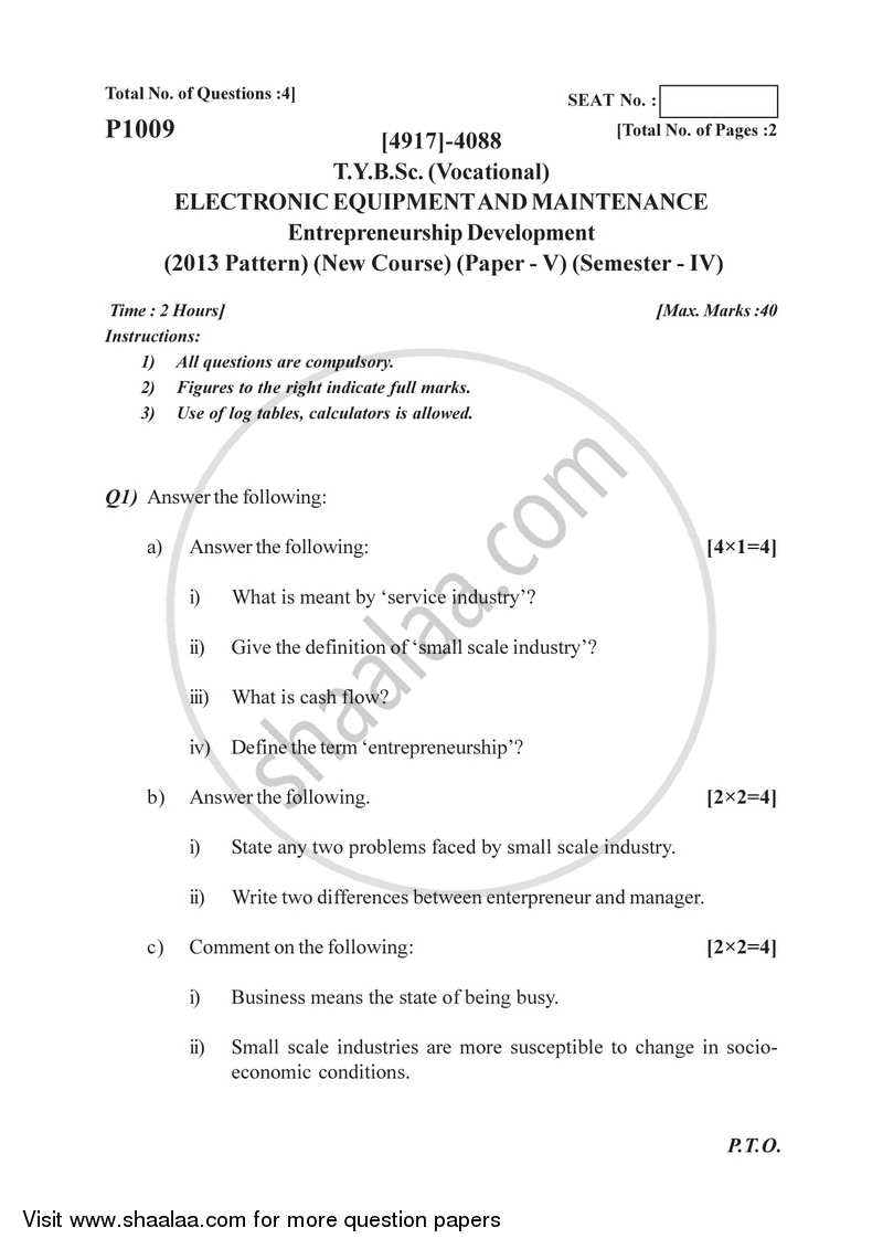 Entrepreneurship Development 2015-2016 Semester 6 (FYBSc) - University of Pune question paper with PDF download
