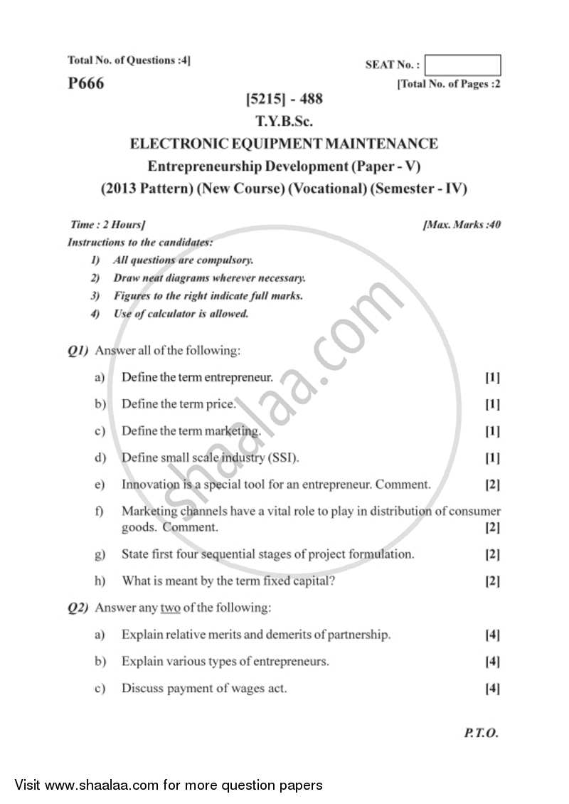 Entrepreneurship Development 2017-2018 Semester 6 (FYBSc) - University of Pune question paper with PDF download