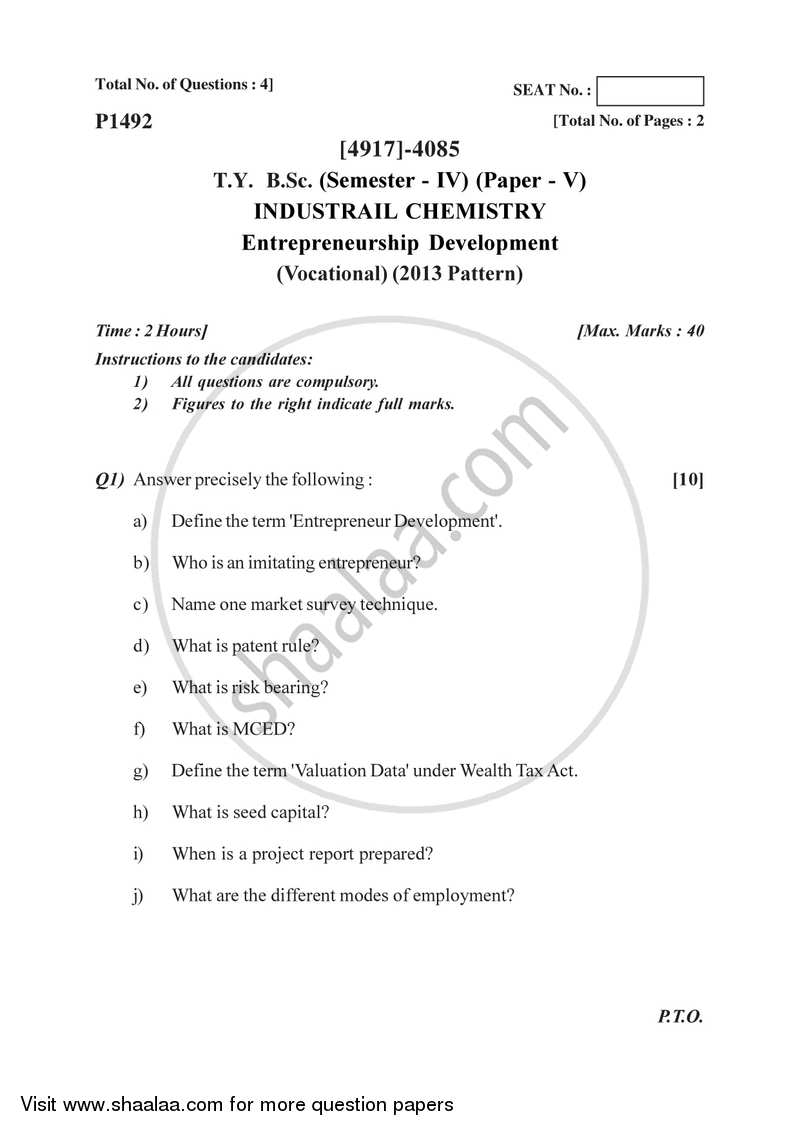 Entrepreneurship Development 2015-2016 Semester 6 (FYBSc) - University of Pune question paper with PDF download