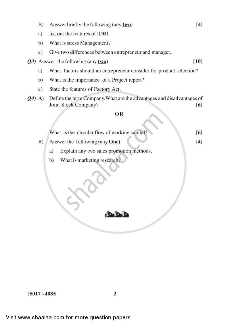 Entrepreneurship Development 2016-2017 Semester 6 (FYBSc) - University of Pune question paper with PDF download