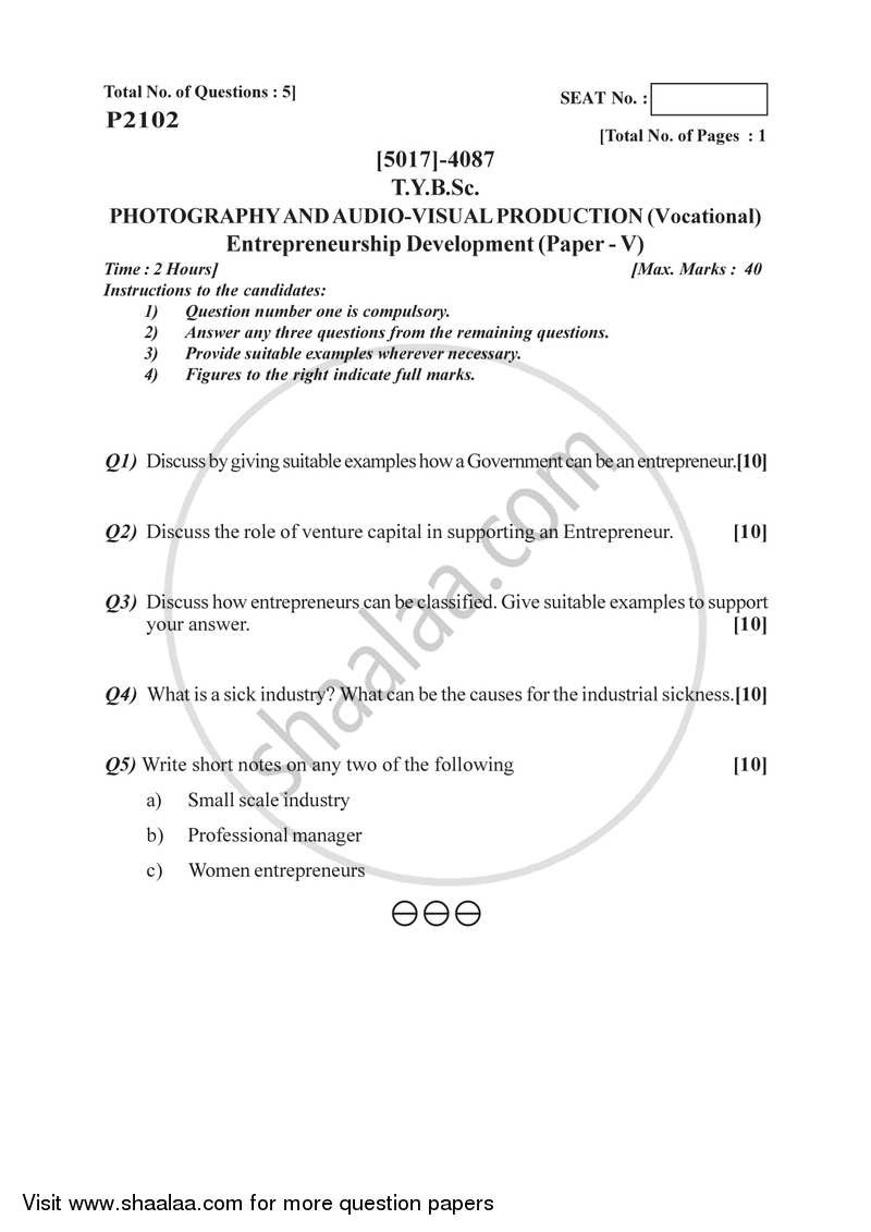 Entrepreneurship Development 2016-2017 Semester 6 (FYBSc) - University of Pune question paper with PDF download