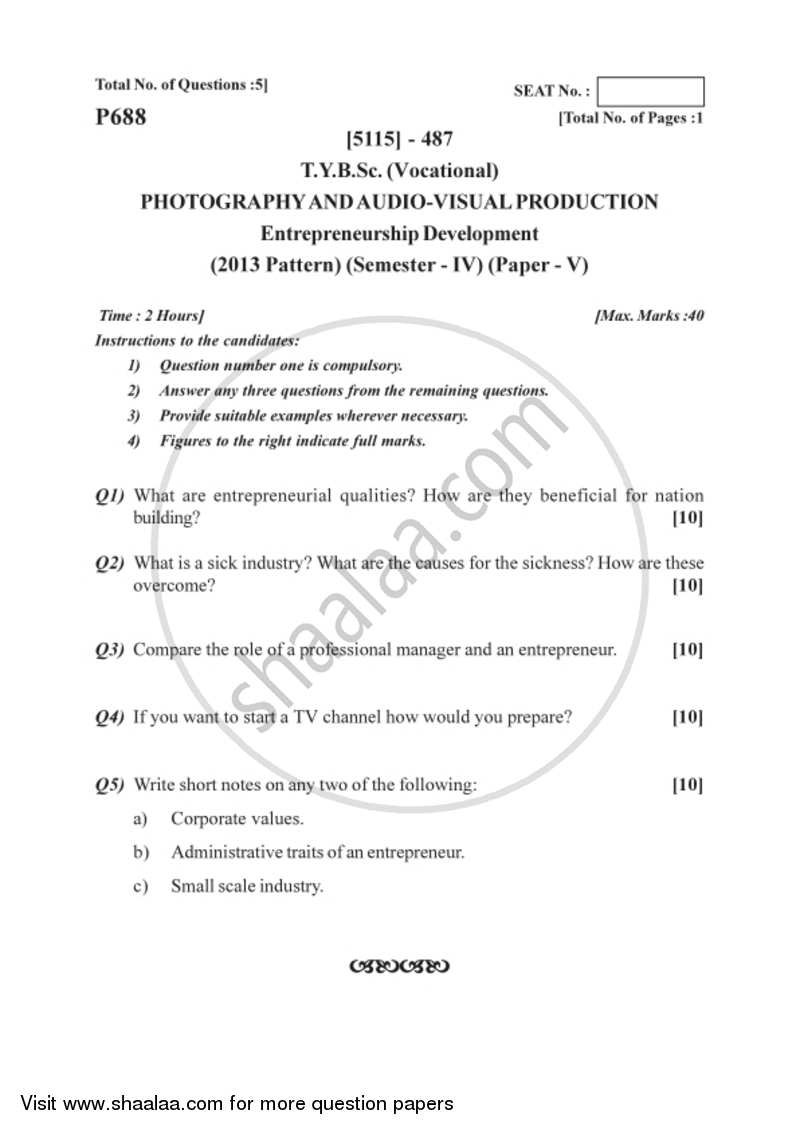 Entrepreneurship Development 2016-2017 Semester 6 (FYBSc) - University of Pune question paper with PDF download