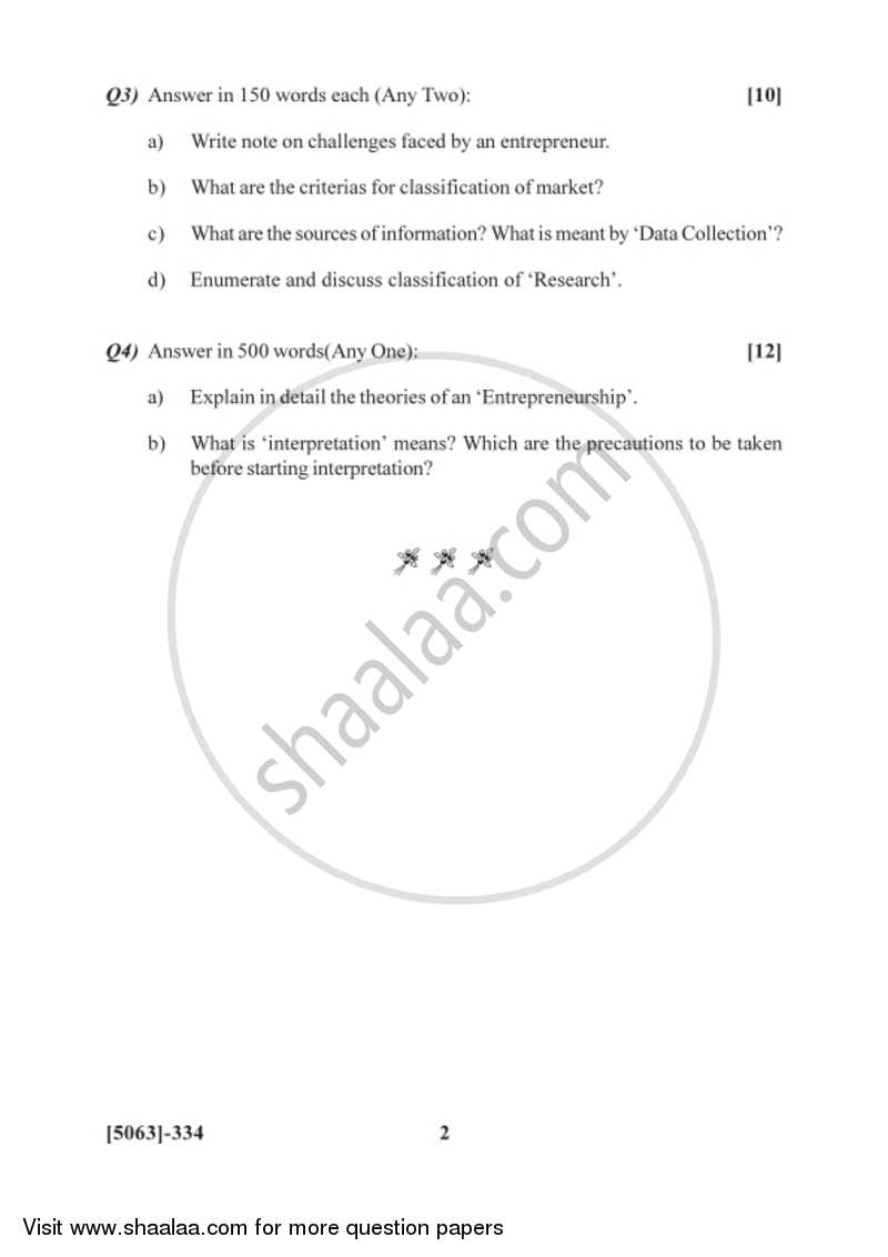 Entrepreneurship Development and Project Work 2016-2017 T.Y.B.Com Vocational - University of Pune question paper with PDF download