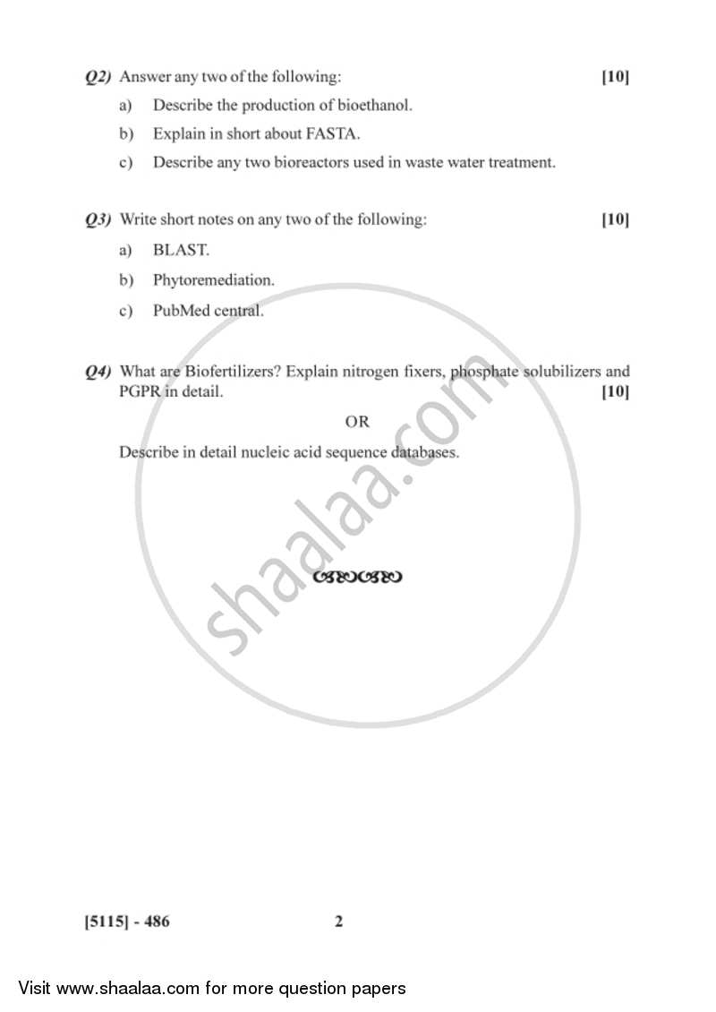 Environmental Biotechnology and Bioinformatics 2016-2017 Semester 6 (FYBSc) - University of Pune question paper with PDF download
