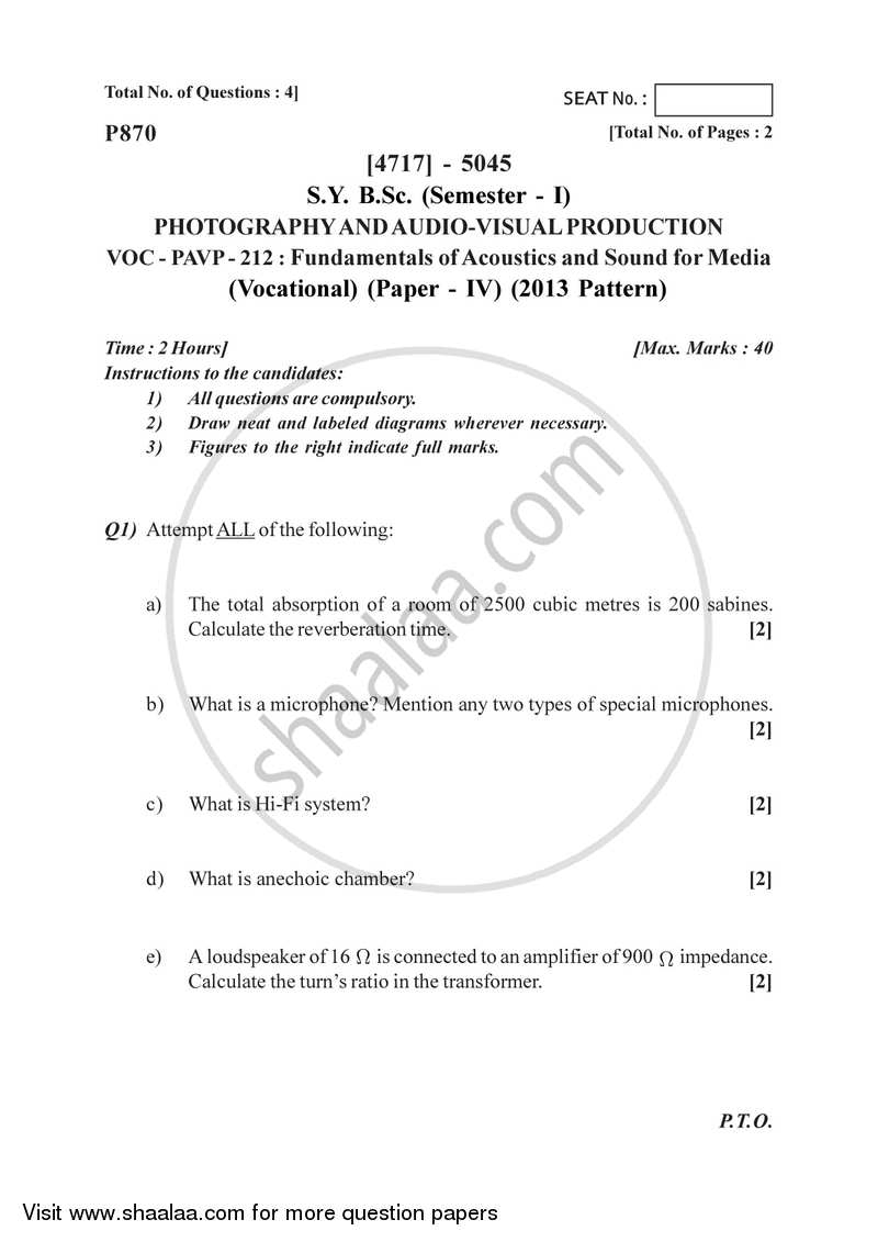 Fundamentals of Acoustics and Sound for Media 2014-2015 Semester 3 (FYBSc) - University of Pune question paper with PDF download