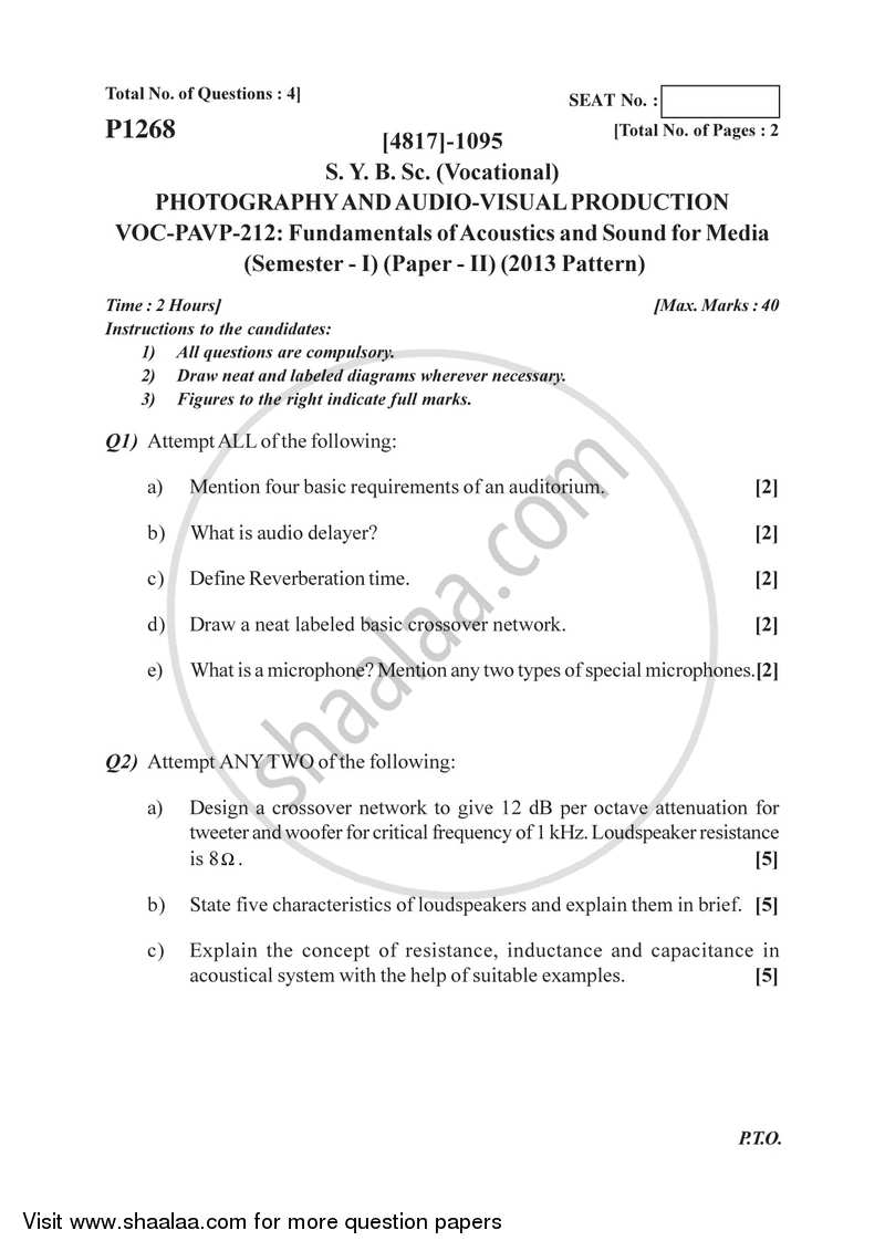 Fundamentals of Acoustics and Sound for Media 2015-2016 Semester 3 (FYBSc) - University of Pune question paper with PDF download