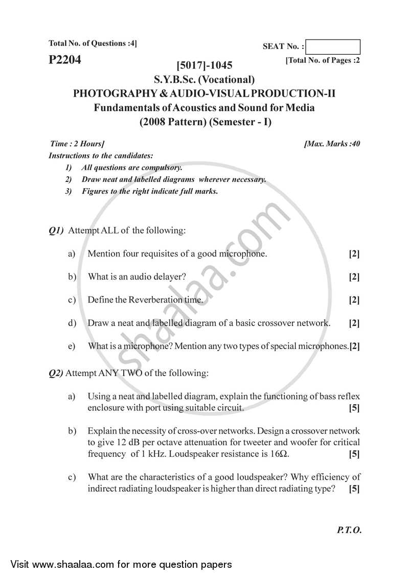 Fundamentals of Acoustics and Sound for Media 2016-2017 Semester 3 (FYBSc) - University of Pune question paper with PDF download
