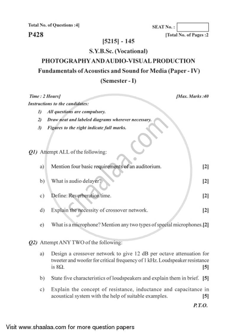 Fundamentals of Acoustics and Sound for Media 2017-2018 Semester 3 (FYBSc) - University of Pune question paper with PDF download