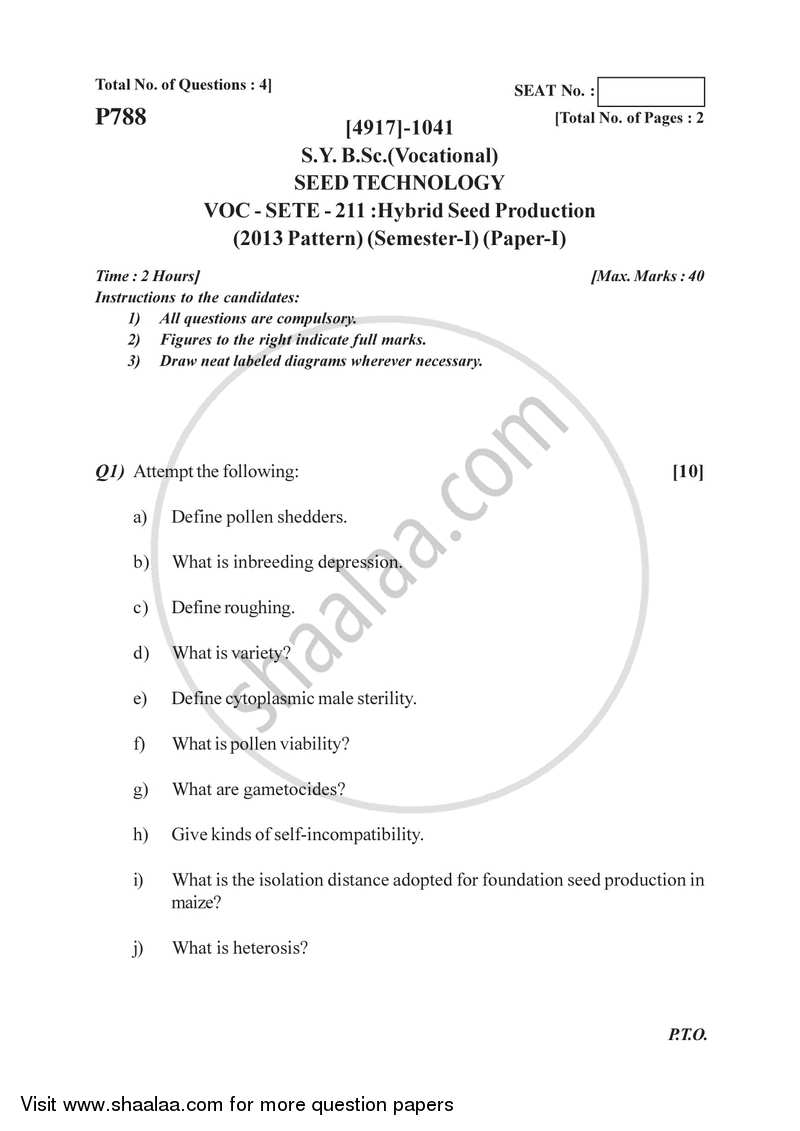 Hybrid Seed Production 2015-2016 Semester 3 (FYBSc) - University of Pune question paper with PDF download