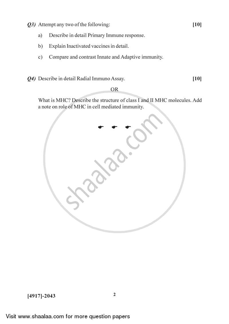 Immunology 2015-2016 Semester 4 (FYBSc) - University of Pune question paper with PDF download
