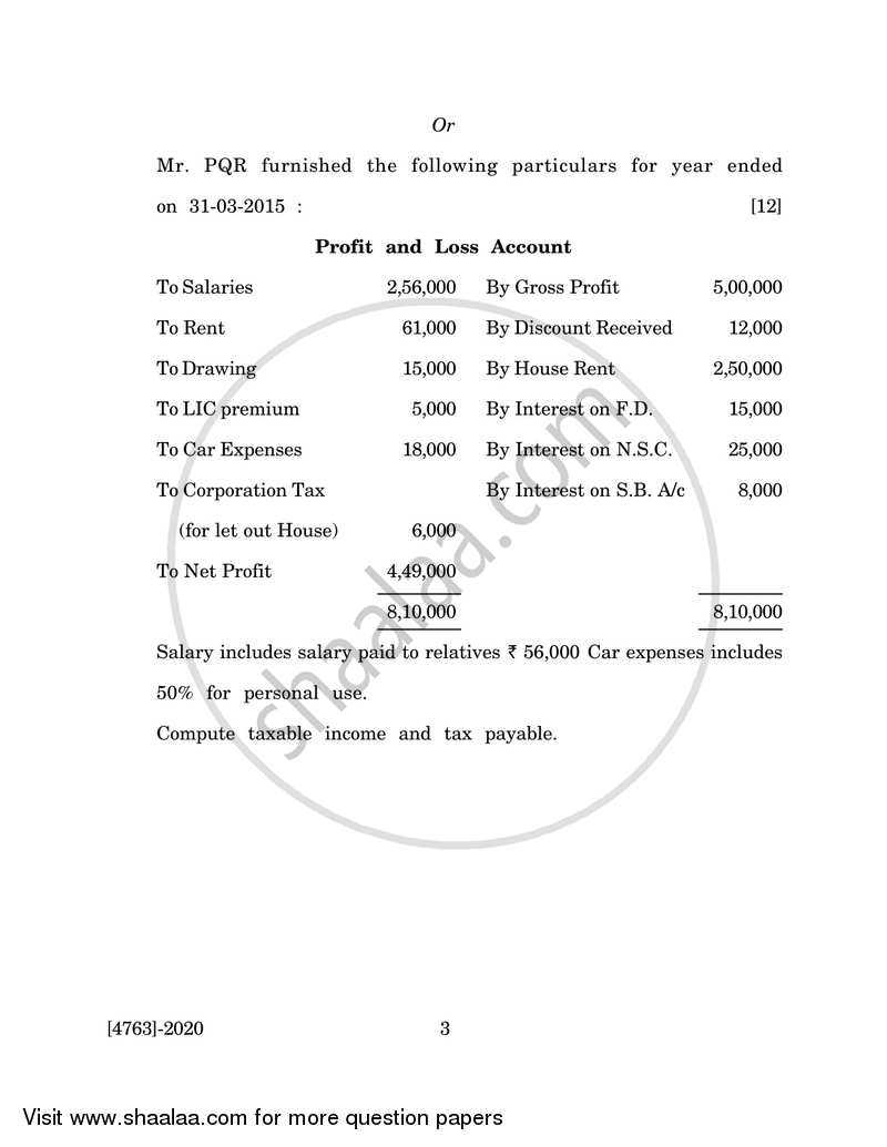 Income Tax 2014-2015 S.Y.B.Com Vocational - University of Pune question paper with PDF download