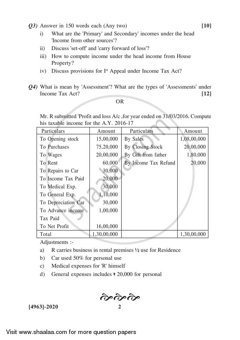 Income Tax 2015-2016 S.Y.B.Com Vocational - University of Pune question paper with PDF download