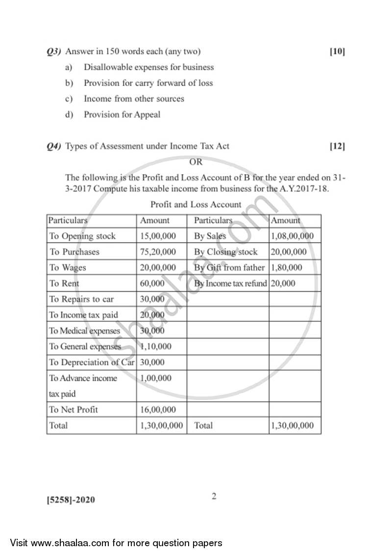 Income Tax 2017-2018 S.Y.B.Com Vocational - University of Pune question paper with PDF download