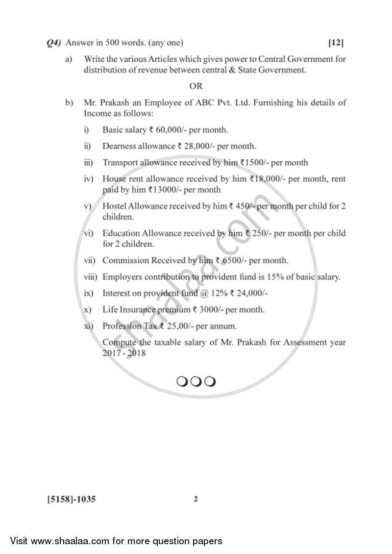 Indian Tax System 2016-2017 F.Y.B.Com Vocational - University of Pune question paper with PDF download