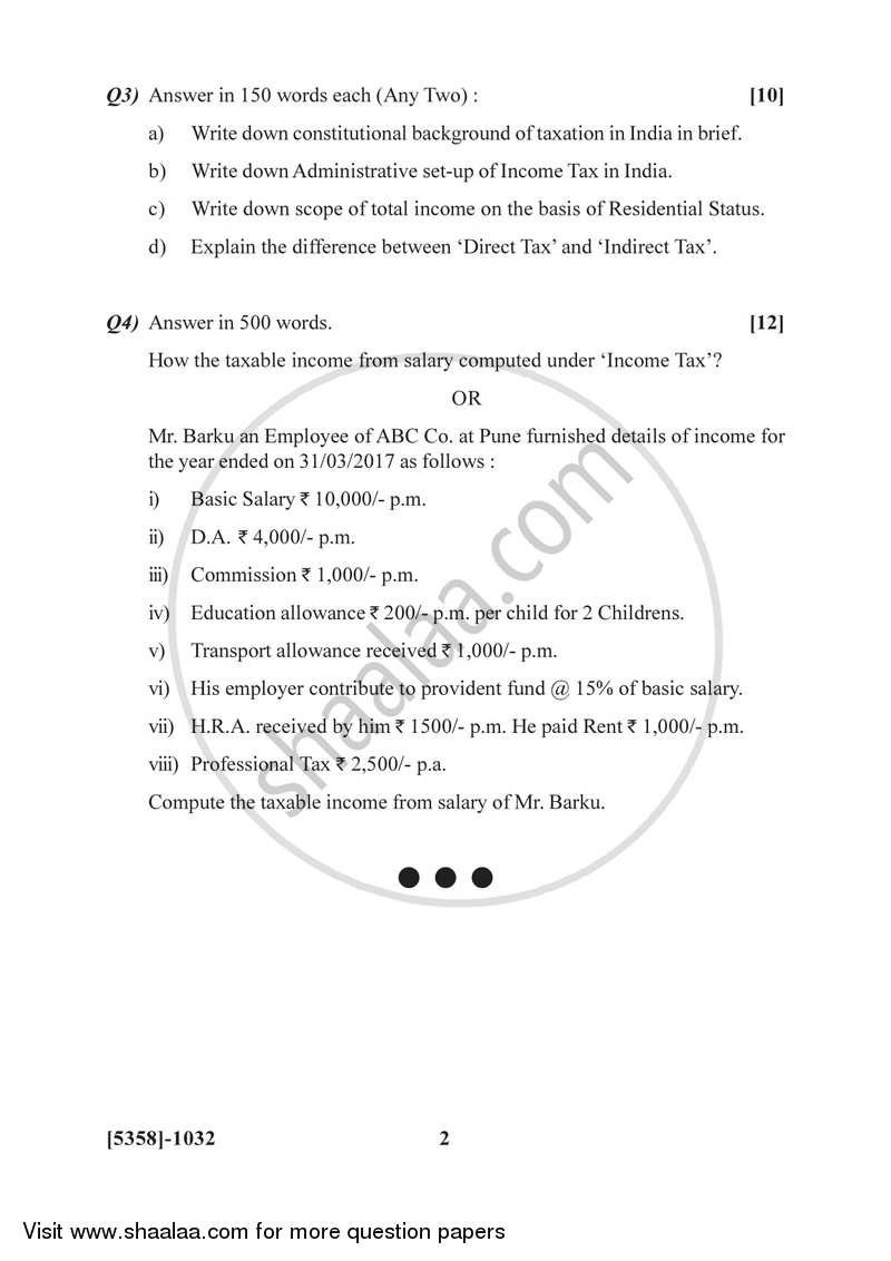 Indian Tax System 2017-2018 F.Y.B.Com Vocational - University of Pune question paper with PDF download