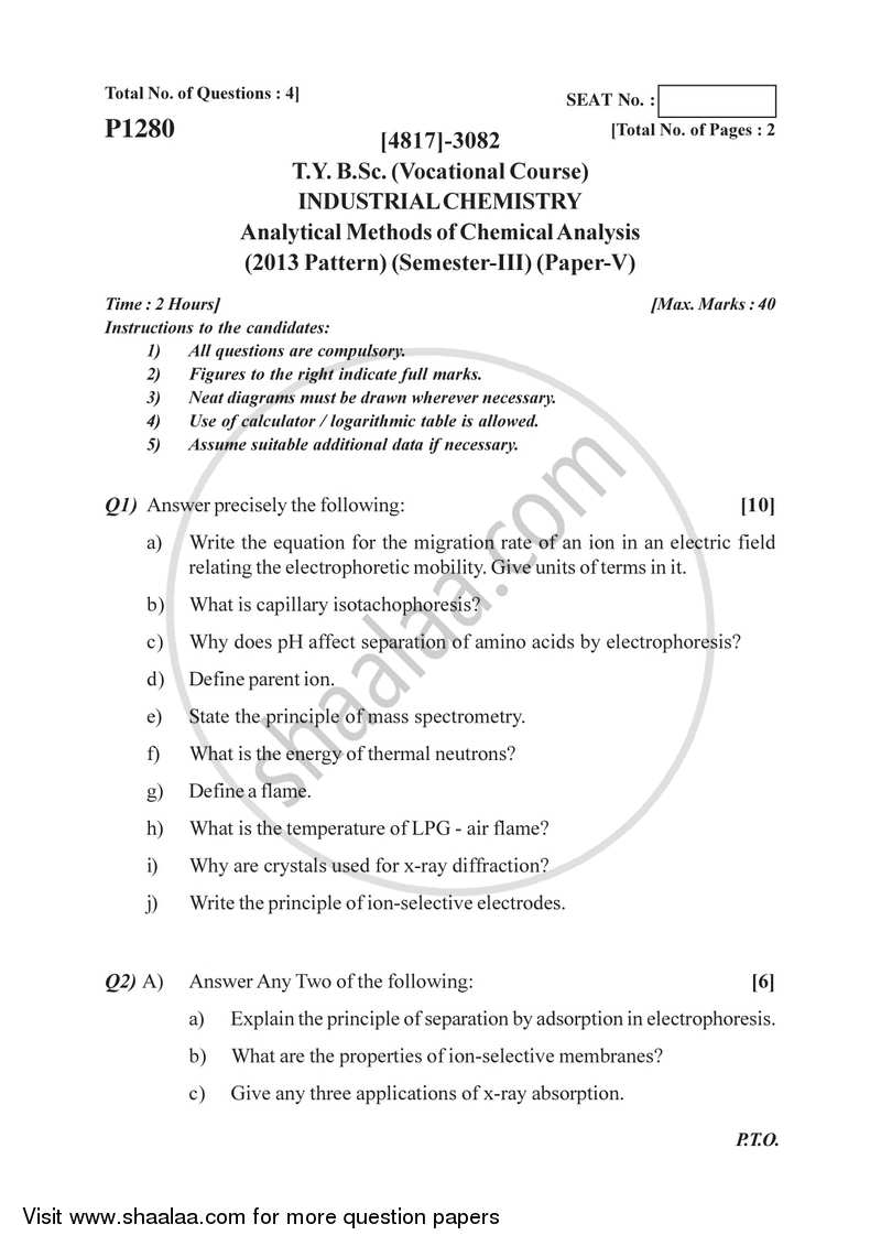 Industrial Methods of Chemical Analysis 2015-2016 Semester 5 (FYBSc) - University of Pune question paper with PDF download