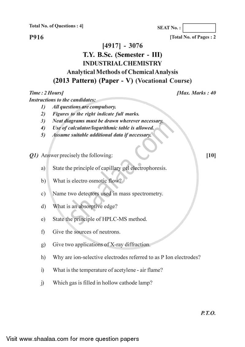 Industrial Methods of Chemical Analysis 2015-2016 Semester 5 (FYBSc) - University of Pune question paper with PDF download