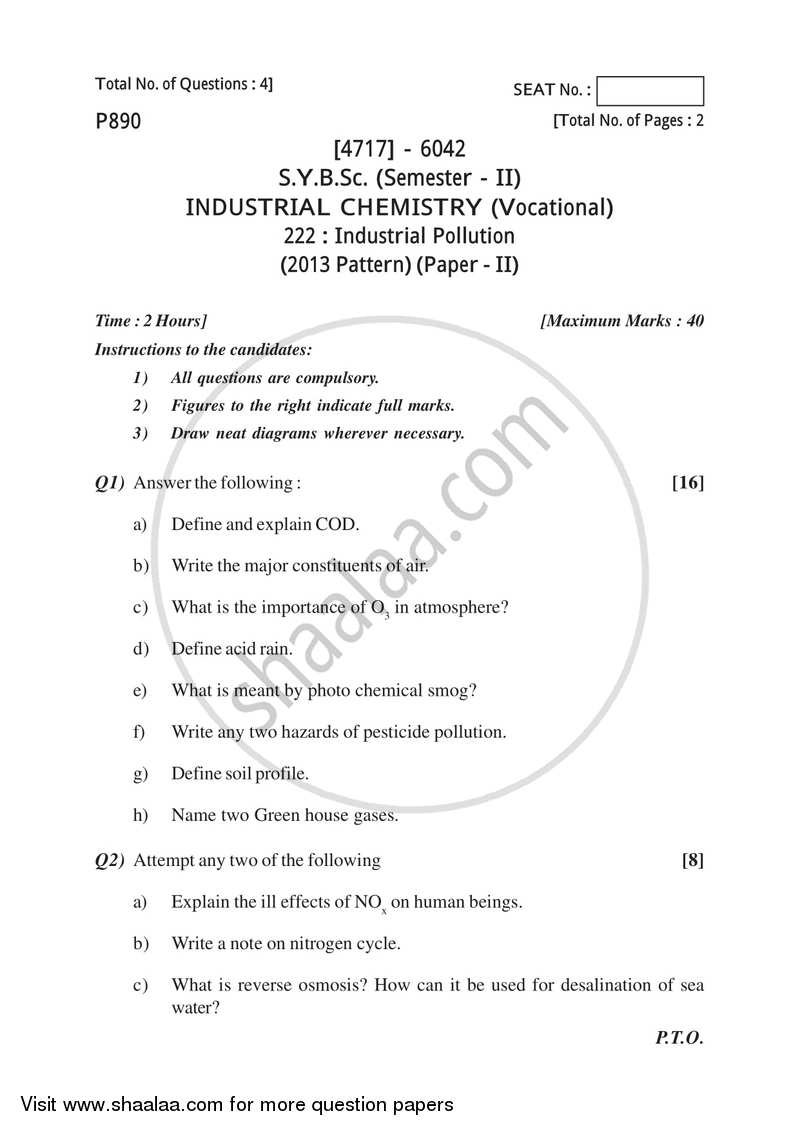 Industrial Pollution 2014-2015 Semester 4 (FYBSc) - University of Pune question paper with PDF download