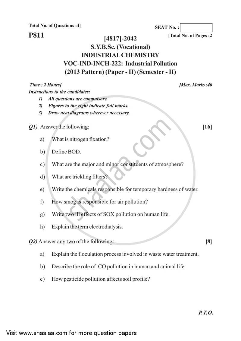 Industrial Pollution 2015-2016 Semester 4 (FYBSc) - University of Pune question paper with PDF download