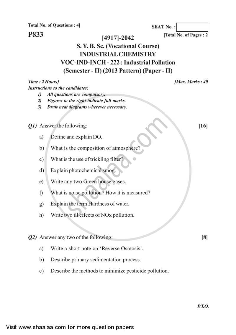 Industrial Pollution 2015-2016 Semester 4 (FYBSc) - University of Pune question paper with PDF download