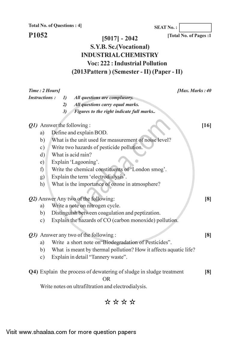 Industrial Pollution 2016-2017 Semester 4 (FYBSc) - University of Pune question paper with PDF download