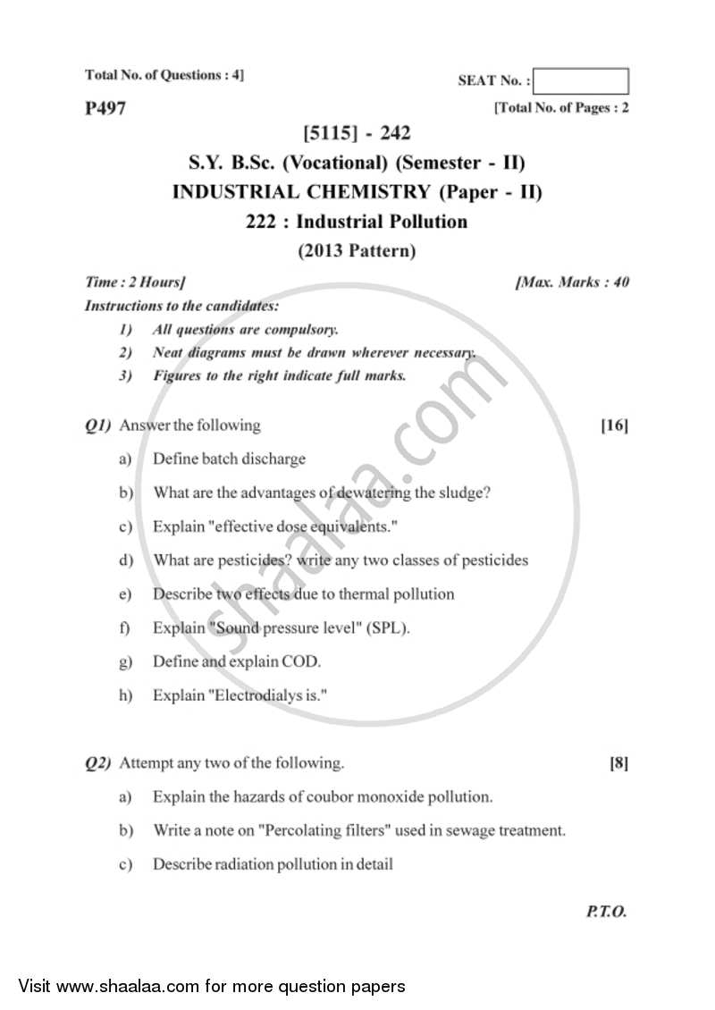 Industrial Pollution 2016-2017 Semester 4 (FYBSc) - University of Pune question paper with PDF download