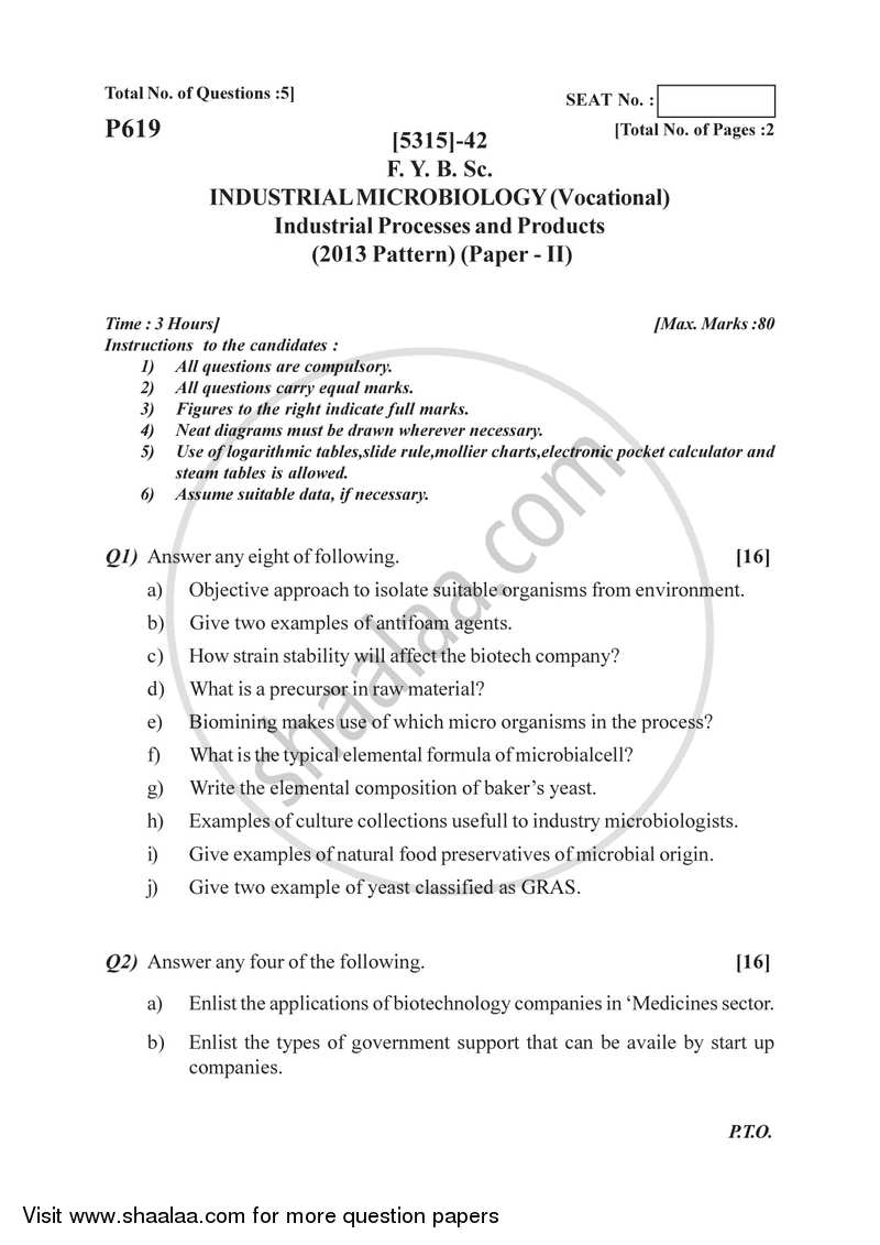 Industrial Processes and Products 2017-2018 Semester 2 (FYBSc) - University of Pune question paper with PDF download