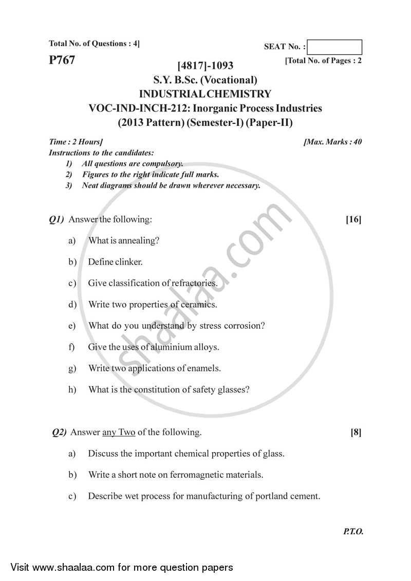 Inorganic process industries 2015-2016 Semester 3 (FYBSc) - University of Pune question paper with PDF download
