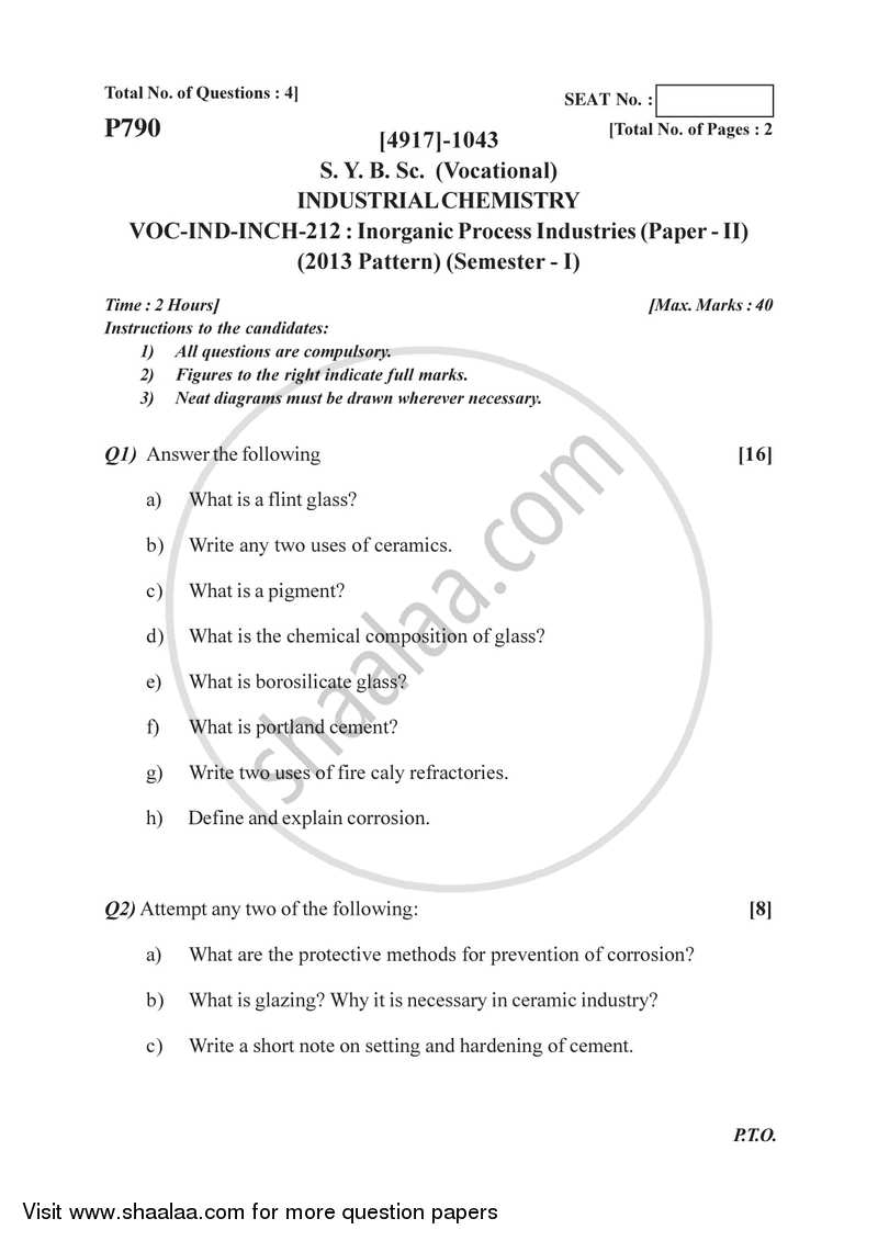 Inorganic process industries 2015-2016 Semester 3 (FYBSc) - University of Pune question paper with PDF download