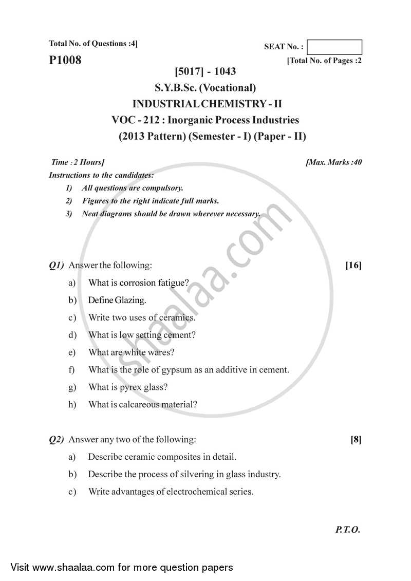 Inorganic process industries 2016-2017 Semester 3 (FYBSc) - University of Pune question paper with PDF download