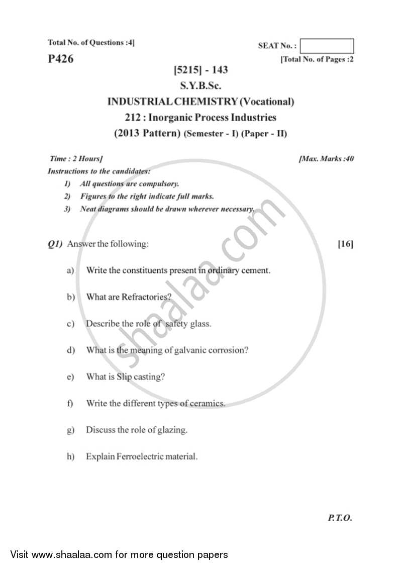 Inorganic process industries 2017-2018 Semester 3 (FYBSc) - University of Pune question paper with PDF download