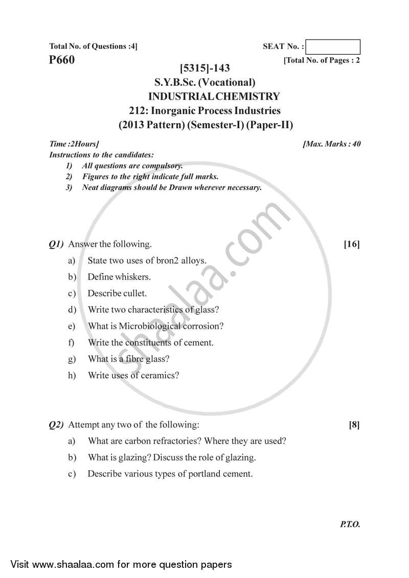 Inorganic process industries 2017-2018 Semester 3 (FYBSc) - University of Pune question paper with PDF download