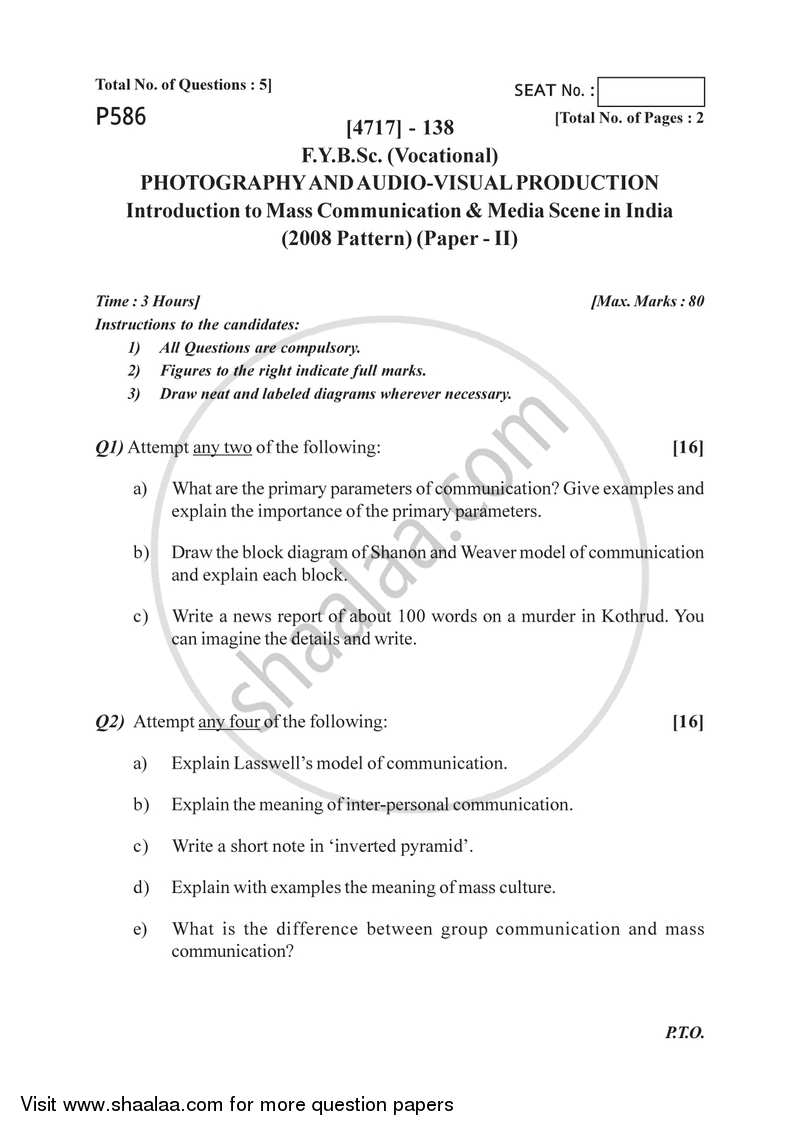 Introduction to Mass Communication and Media Scene in India 2014-2015 Semester 2 (FYBSc) - University of Pune question paper with PDF download