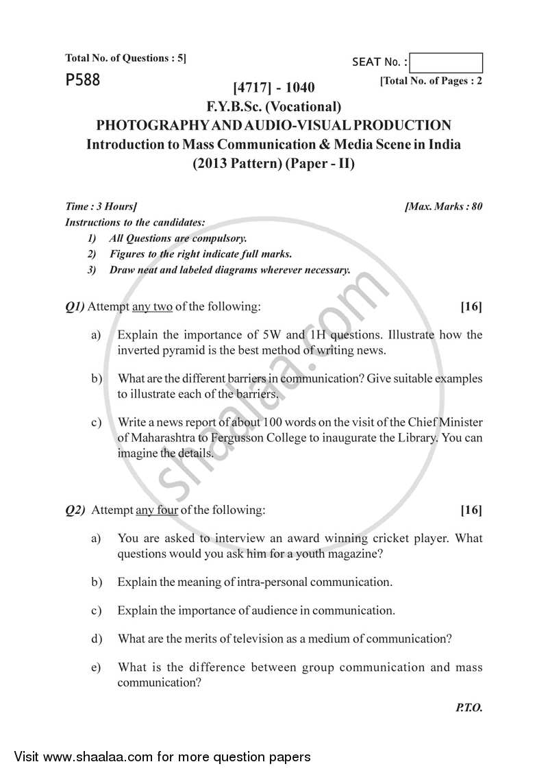 Introduction to Mass Communication and Media Scene in India 2014-2015 Semester 2 (FYBSc) - University of Pune question paper with PDF download