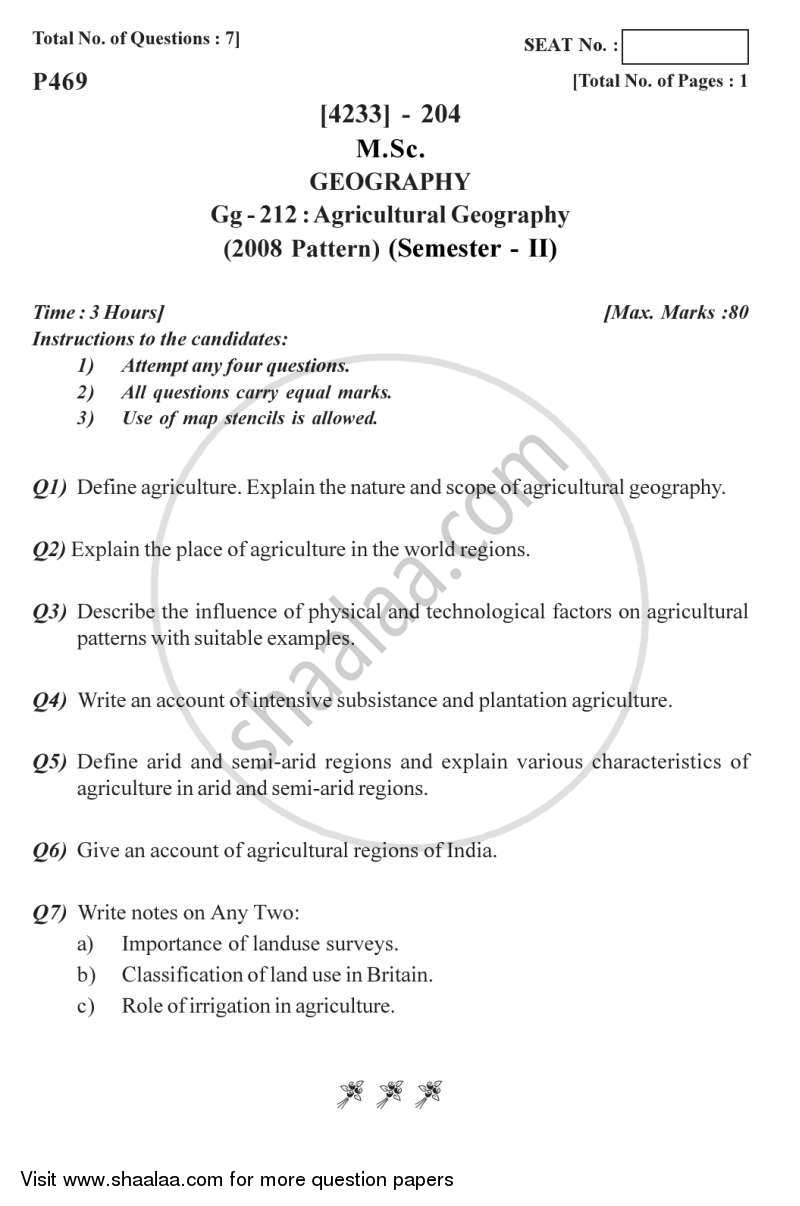 Agricultural Geography 2012-2013 - M.A. - Semester 2 - University of Pune question paper with PDF download